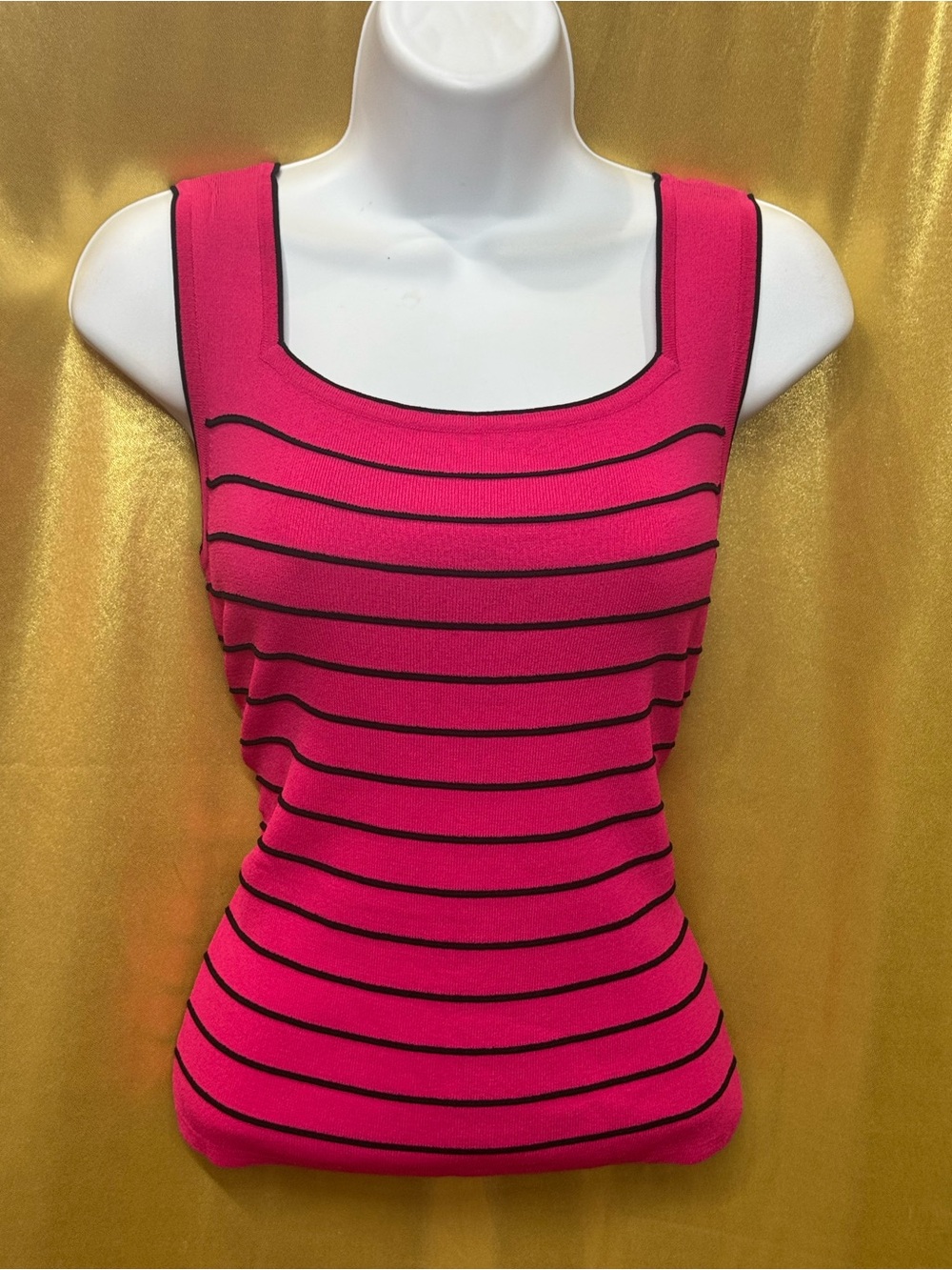 Joseph A. Hot Pink Stripe Square Neck Knit Tank Top - Size Large